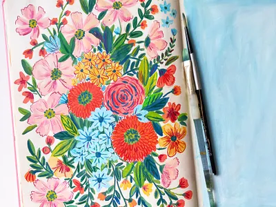 Flowers art drawing flowers gouache hand drawn illustration painting sketchbook