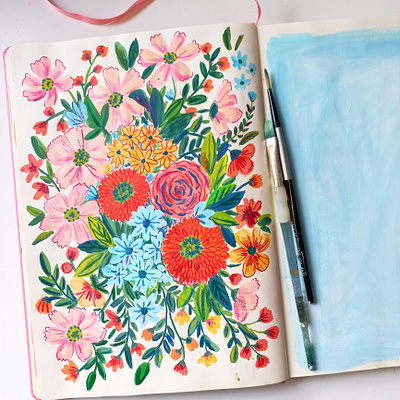 Flowers art drawing flowers gouache hand drawn illustration painting sketchbook