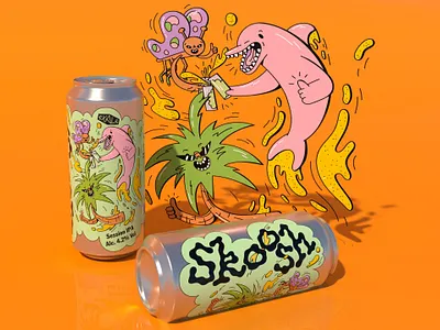 Exale Skoosh alcohol beer beer label branding brew brewery butterfly can cheers dolphin dope drinks illustration ipa palm tree party pint summer tropical vector