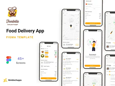 Foodella | Food Delivery Mobile App Ui Kit Figma Template andriod app design app ui clean food delivery interface design ios minimalistic orange ui kit user experience white yellow