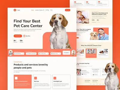 Pet Care Online Shop Website Design animals health care dog lovers health care homepage landing page medical medicine online shop pet app pet care pet food pet health pet hospital pet shop pet store pet website ui design veterinary visual design web design website design