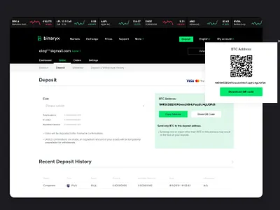 Cryptocurrency deposit page btc crypto cryptocurrency dark ui deposit eth exhange krs krsdesign money ui uidesign ux wallet