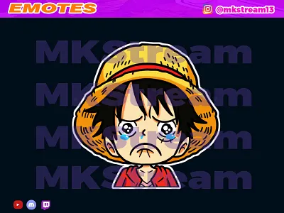 Twitch emotes chibi luffy sad animated emotes anime branding chibi cute design emotes goku illustration logo luffy sad sub badge
