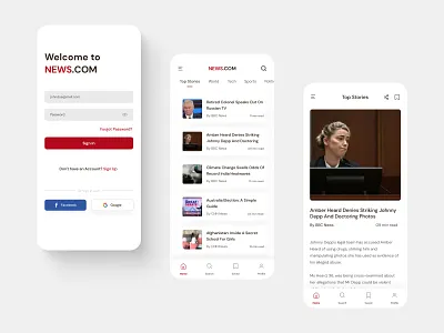 News.Com · News Reading App article app blog reading app news app news article ui online news app ui ui ui ux design ux