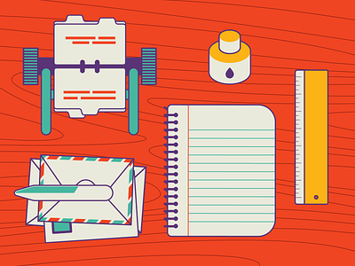 Old School Supplies adobe illustrator color design flat illustration office vector