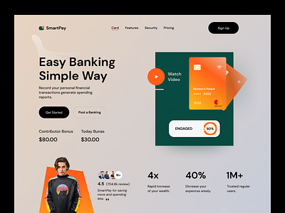 SmartPay Header Design banking header design design finance header fintech header header 2022 header design header inspiration homepage payment header ui uihut web header webdesign website website design