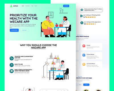 A Landing Page weCare Apps adobe illustrator app apps landing page design figma front end illustration landing page photoshop ui ux website design