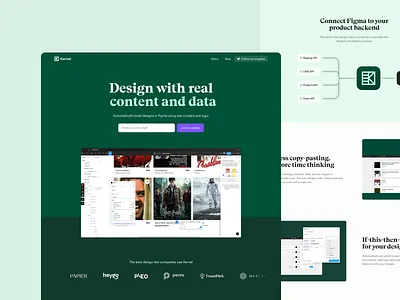 Kernel landing page animation bryn taylor colour design design and build design tool figma figma plugin freelance freelance product designer kernel landing page product designer startup typography ui ux webflow website design website designer
