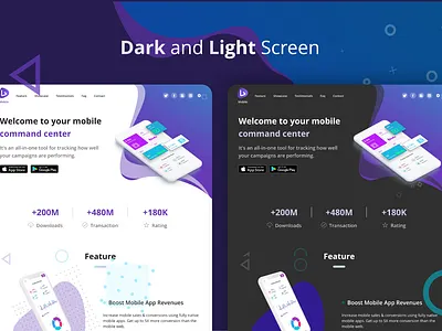 Dark and Light Screen animation corporate dark mode homepage landing page single page ui ux