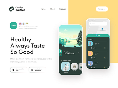 Dairy Product Design banner design branding design homepage design illustration landing page typography ui ux