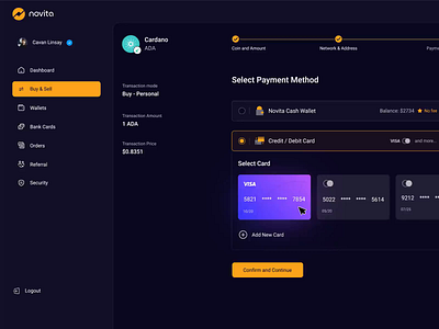 Novita Crypto Buy Process animation buy and sell buy process crypto crypto buy dark mode exchange motion design ui web design