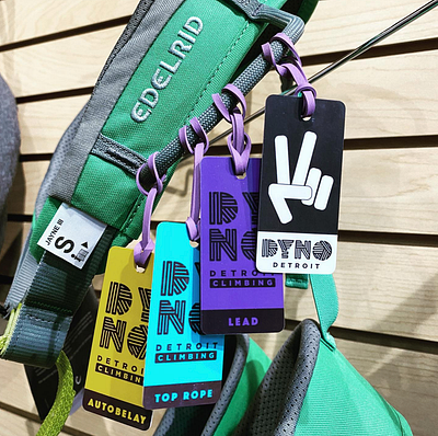 DYNO Climbing Tags branding climbing logo design merch design tags