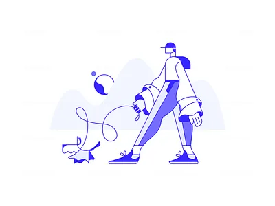Man walking with a dog illustration activity character design dog illustration lifestyle man modern park ui vector walking