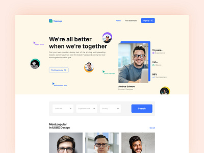 Teamup web landing page ui design 2023 clean landing page minimal product design responsive design template trendy design ui ux user experience user interface web design