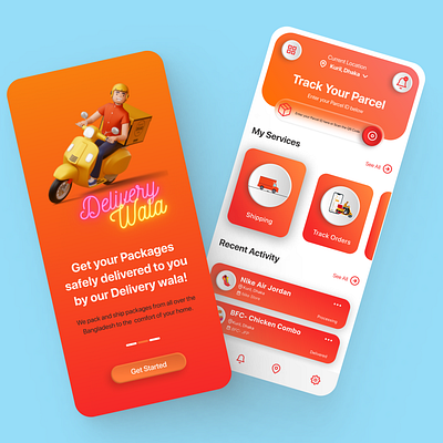"Delivery Wala" Delivery App UI Design 3d deliveryapp figma graphic design ui uidesign uiux ux