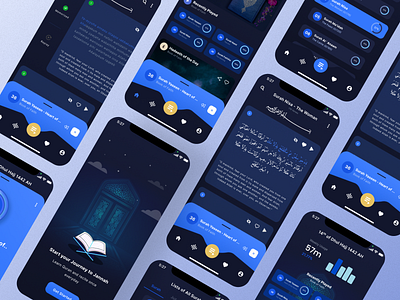 Dark theme Islamic Quran App Design UI UX app app design creative dark theme design design art designer islamic mobile app music quran ui ux