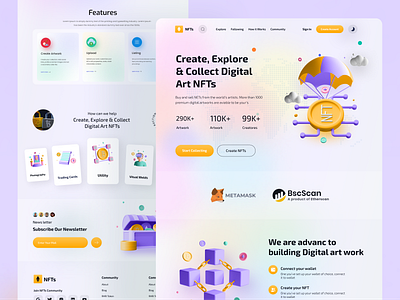 NFT Marketplace Website Design blockchain crypto crypto currency crypto wallet cryptoart currency ethereum foundation metaverse nft nft design nft website nft website design nftart rarible web web design web ui website website design