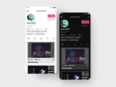 Dribbble Profile Concept Design adobe xd concept design dailyui dark mode design dribbble flat interaction design interface ios mobile mobile app modern redesign ui ui design user experience user profile ux