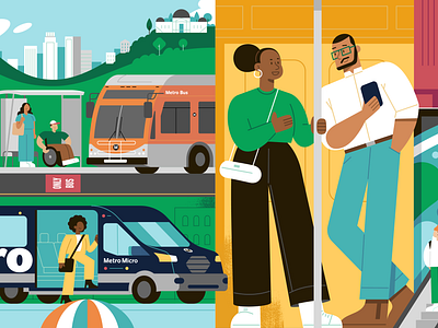 LA Metro: Better Transit character character design color design down the street down the street designs dts dts designs grid illustration illustrations los angeles transit