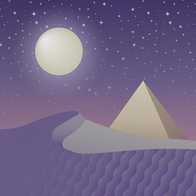 Dreamy Desert Pyramid background desert design illustration purple pyramid sand dune stars vector illustration