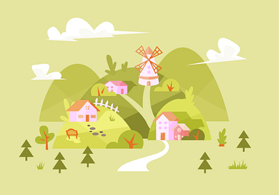 Spring Village cloud design illustration mill nature spring vector