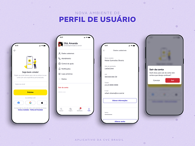 Área de perfil de usuário app cvc design flat illustration logged area login minimal mobile register ui ux vector