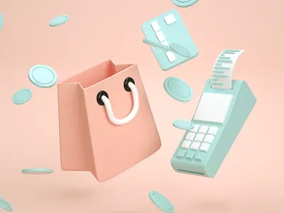 Shopping 3D illustration 3d card machine cinema 4d credit card illustration illustration for site octane render shopping shopping bag