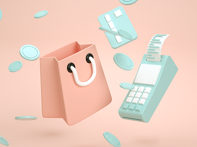 Shopping 3D illustration 3d card machine cinema 4d credit card illustration illustration for site octane render shopping shopping bag