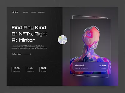 NFT Marketplace Website - Dark Mode 3d design art collection crypto cryptocurrency dark dark mode digital art foundation hero section marketplace nft nft art nft dashboard nft market nft marketplace nfts opensea web website