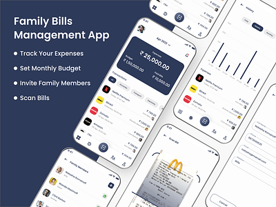 Family Bills Management App Concept app design bank app banking bill management card ui clean ui crypto expenses family bill finance fintech google pay minimal ui mobile banking mobile design money money managment ott bill payment app ui ux design