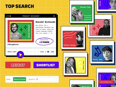 Top Search🔍 branding brutalism cards colorful design designer free graphic design new profile search shortlist trending ui ux vector