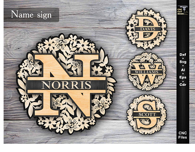 Door name sign design door decor door sign family sign name sign template for laser cutting