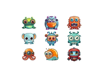 Gaming Avatar for Kids' Website anime avatar cartoon character drawing elephant flat frog fun game gaming hippo hybrid illustration kids logo octopus play vector video game