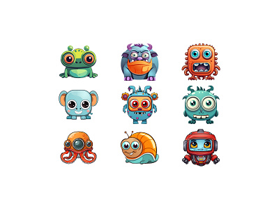 Gaming Avatar for Kids' Website anime avatar cartoon character drawing elephant flat frog fun game gaming hippo hybrid illustration kids logo octopus play vector video game