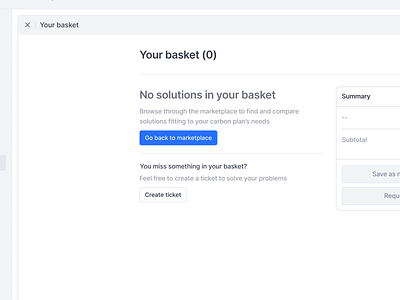 Shopping basket - Empty state app design basket carbon clean co2 components data design system e commerce emissions empty state marketplace modal platform pop up product design saas shopping bag ui ui ux