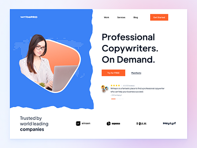 WritePro - Landing Page agency branding clean copywritting design hero section landing page minimal saas spikeysanju thisisux thisux ui ui design ux ux design web design