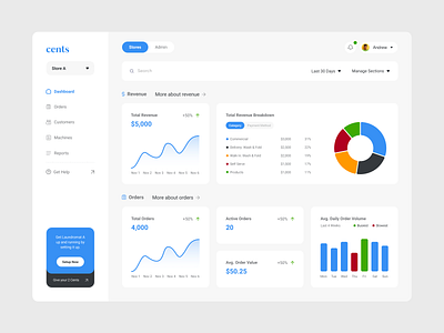 Laundry Management Dashboard analytics dashboard laundry machines management system orders reports revenue ui design