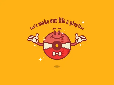 Playlist life ai cartoon cuphead flat illustration music vintage