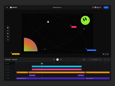 Create.Video - Collaboration animation branding collaboration create video dark mode design design tool desktop editing motion graphics property menu startup timeline toolbar ui user experience ux video edit video editor web app