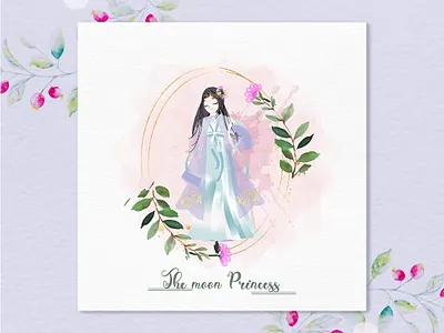 The moon princess watercolor feminine logo animation anime charceter beauty logo boho logo brand identity branding creative logo design digital art elegant logo feminine logo illustration logo mim laboni vector vector art watercolor watercolor art watercolor background watercolor frame