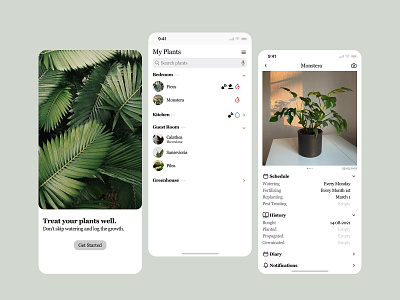 Plant Watering App app design fancy flower fresh green grow houseplant illustration mobile plant pot serif typography ui ux