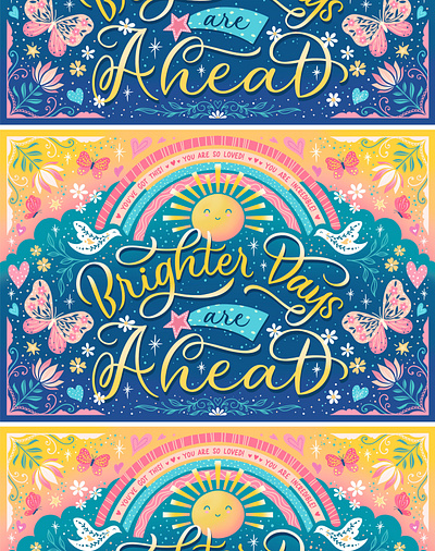 Brighter Days are Ahead artwork for children bright brighter days are ahead butterflies children illustration colorful compassion doves hand lettering illustration junoondesigns lotus flower mental health awareness motivational art rainbow self love typography whimsical