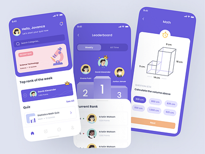 Quiz Mobile App Design app apps character clean education game app games leaderboard learning mobile mobile app question question mark questionnaire quiz quiz app quizzes task ui ux