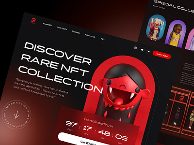 Red Girl - NFT Collection Website bitcoin blockchain crypto wallet cryptoart ethereum horror landing marketplace nft nft collection nft landing nft uiux nft website nftart nfts rarible uiux vampire web design website