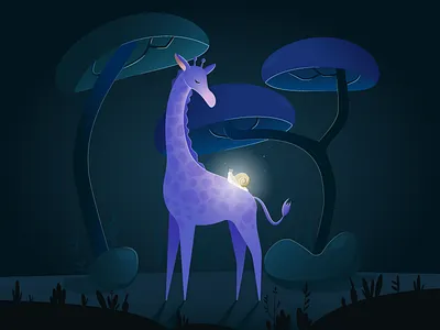 Fairy giraffe. cute design fairy forest giraffe glows graphic design illustration landscape location magic night shine snail story trees vector