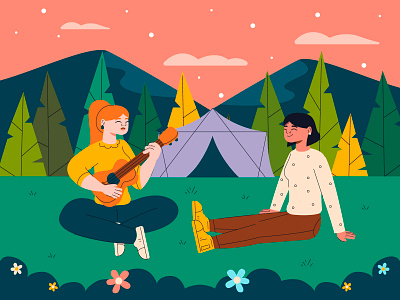 Glampling camping draw drawing fireplace glamping illustration illustrator nature road travel traveler vector woods