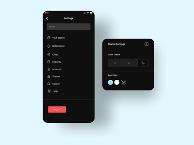Settings adobe xd branding clean dark mode design icons interface ios minimal mobile mobile app preference settings theme ui ui design user experience