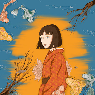 Japanese mythology girl pierced by an arrow art branding character design digital graphic design illustration procreate