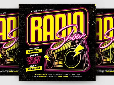 Radio Show Flyer advertising boombox boombox vector cover art event flyer festival flyer flyer design flyer template instagram mixtape on air print template promotion radio radio show radio vector square template vector