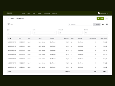 Report Page agriculture agriculture report inputs report table ui report